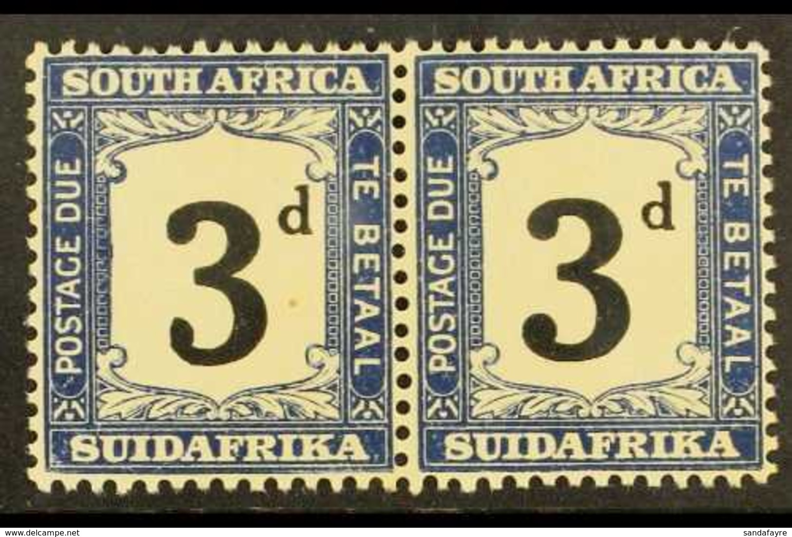 POSTAGE DUES 1927-8 3d Black & Blue, Horizontal Pair With WARPED "3" VARIETY, SG D20, Fine Mint. For More Images, Please - Sin Clasificación