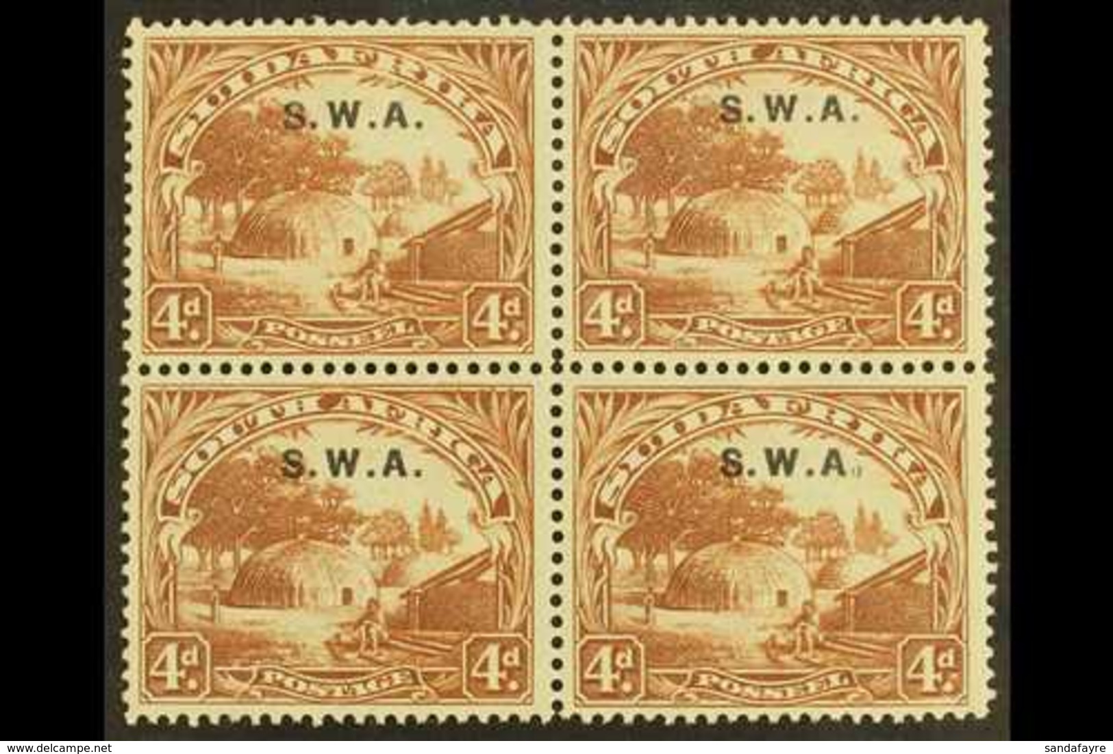 1927-30 4d Brown, Perf.14x13½, Broken Stop After "A" Variety, SG 62b, Very Fine/never Hinged Mint Block Of 4. For More I - África Del Sudoeste (1923-1990)