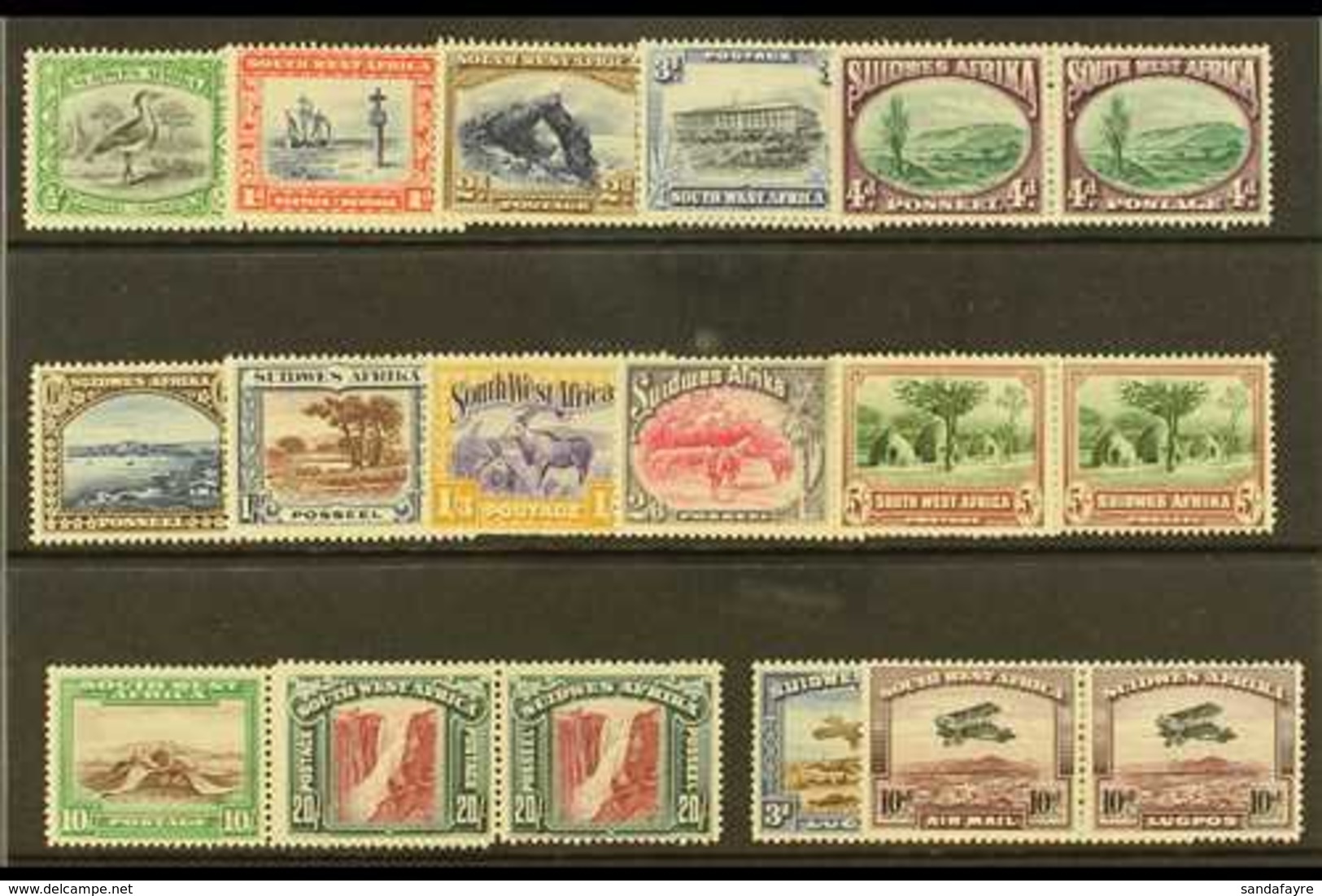 1931 Pictorial Definitives Set Complete With 3d And 10d Air Mails, SG 74/87, Fine Mint Horizontal Pairs. (14 Pairs) For  - Zuidwest-Afrika (1923-1990)