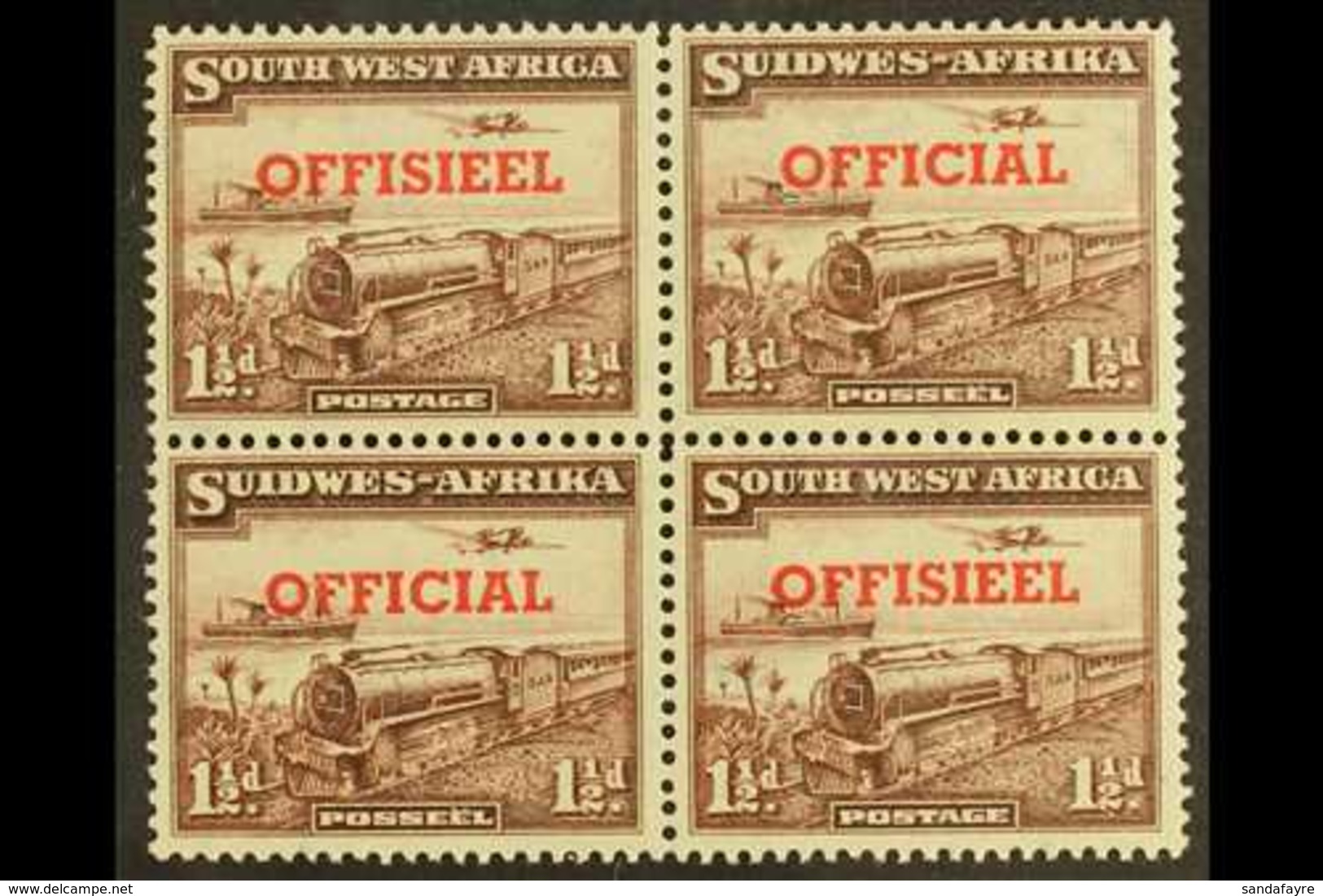 OFFICIAL 1951-2 1½d TRANSPOSED OVERPRINTS In A Block Of Four, SG O25a, Top Pair Lightly Hinged, Lower Pair Never Hinged  - África Del Sudoeste (1923-1990)