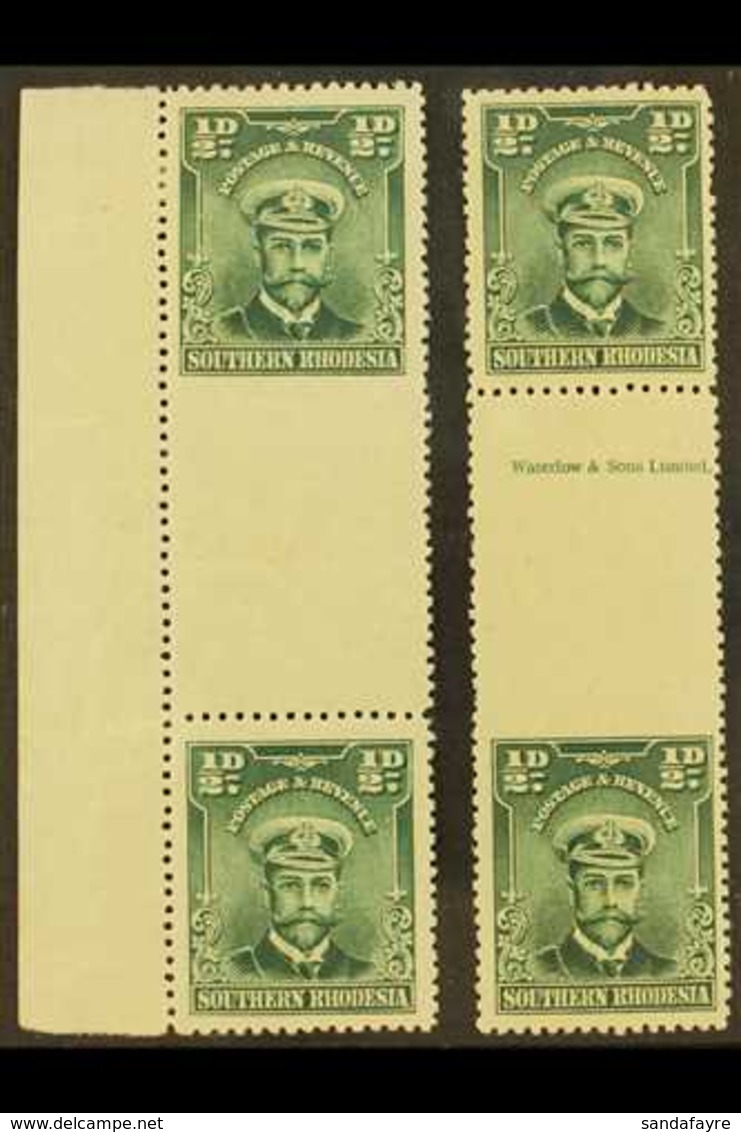 1924-9 ½d Blue-green Gutter Margin Pairs, One With IMPERFORATE AT BASE, Other IMPERFORATE TO TOP, SG 1 Variety, Fine Min - Zuid-Rhodesië (...-1964)