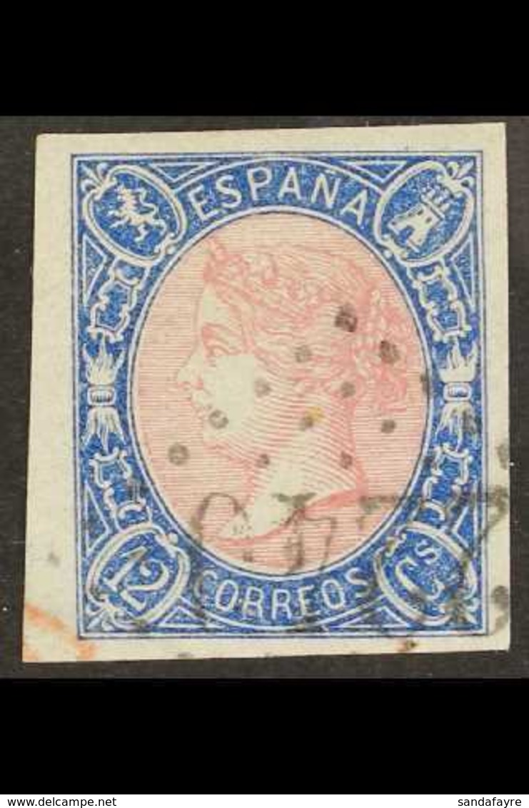 1865 12c Rose And Blue Imperf (SG 82, Edifil 70) Cancelled By "2240" FRENCH POSTMARK With 4 Large Nest Margins. A Beauty - Andere & Zonder Classificatie