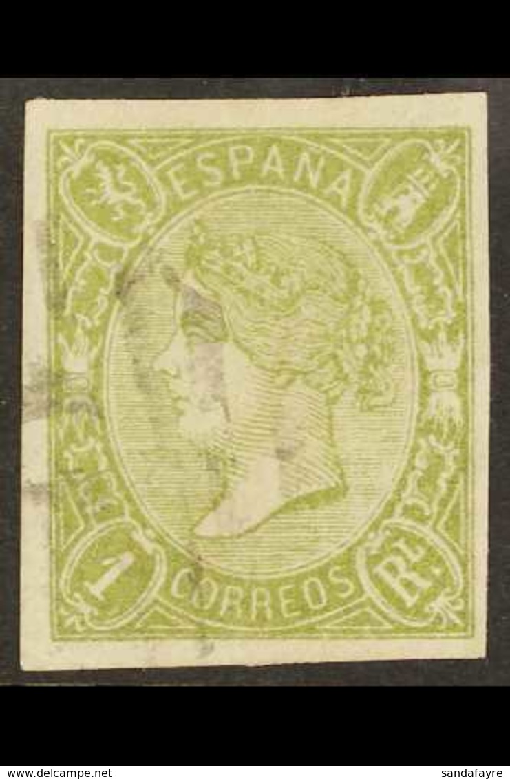 1865 2r Green Imperforate POSTAL FORGERY, Edifil 72F, Used With 4 Large Margins. For More Images, Please Visit Http://ww - Otros & Sin Clasificación