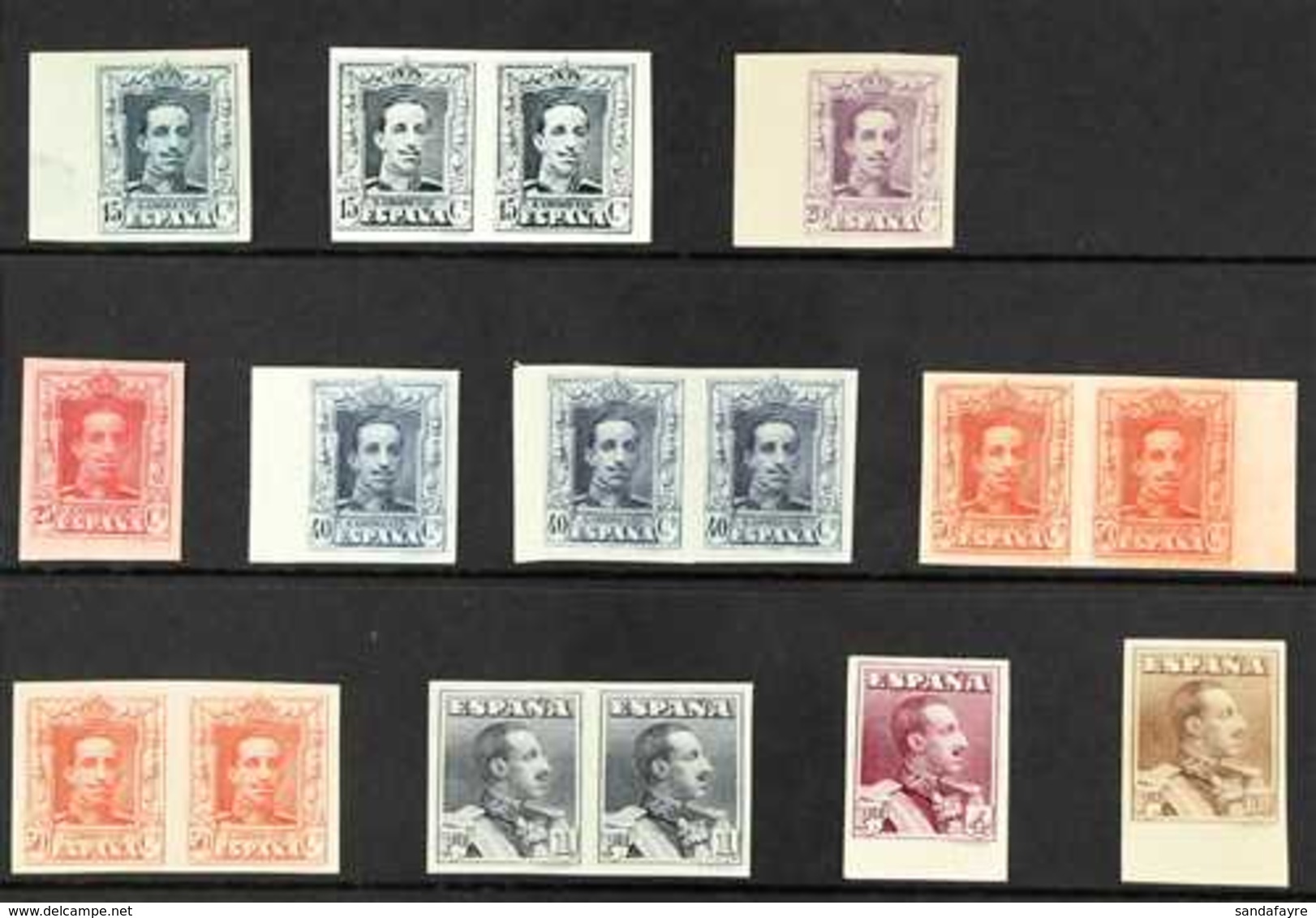 1922 NHM IMPERF ALFONSO XIII SELECTION Presented On A Stock Card That Includes A 15c Blue - Grey (type I), 15c Grey - Bl - Andere & Zonder Classificatie