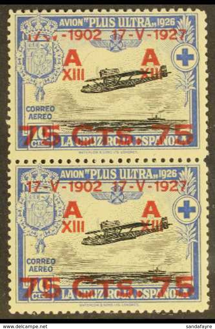 1927 75c On 10c Air Vertical PAIR ONE WITH DAMAGED TO "17 - V", Never Hinged Mint. For More Images, Please Visit Http:// - Autres & Non Classés