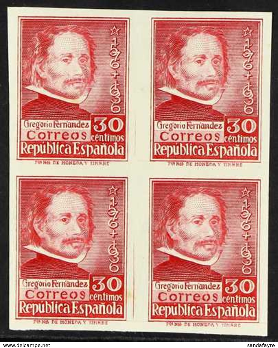1937 30c Carmine "Gregorio Fernandez", Variety IMPERFORATE BLOCK OF 4, Edifil 726s, As SG 816, Never Hinged Mint (4 Stam - Andere & Zonder Classificatie