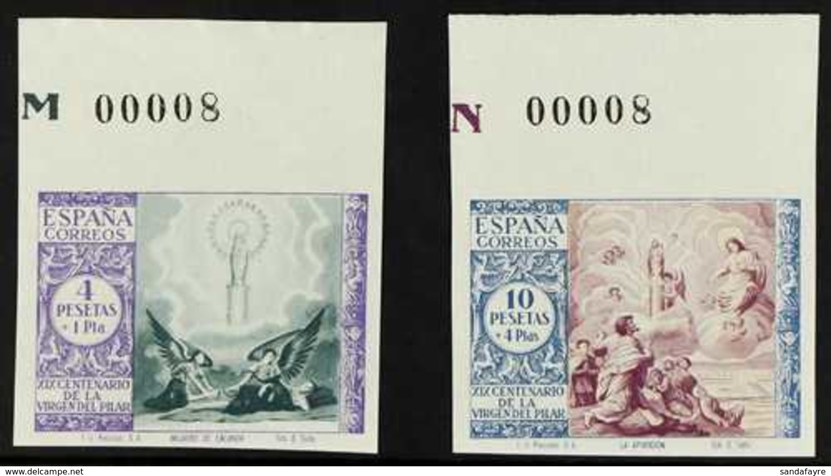 1940 Zaragoza Fund Top Values, 4 Peseta & 10 Peseta, Variety IMPERFORATE COLOUR CHANGE, Edifil 901ccs/902ccs, Never Hing - Autres & Non Classés