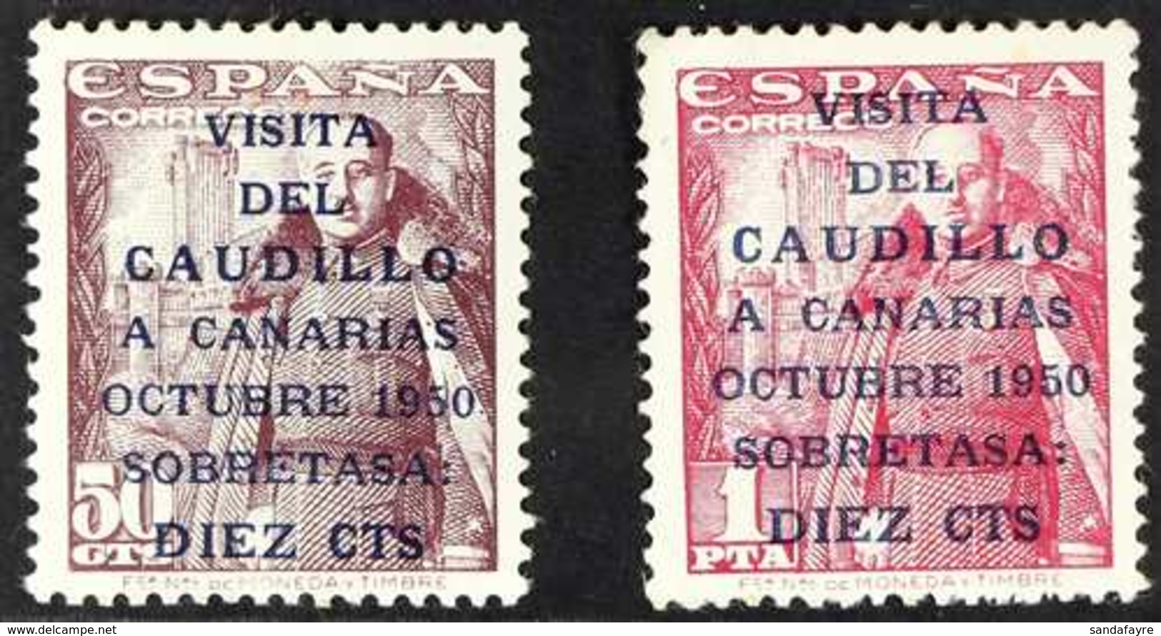 1950 General Franco's Canary Island Visit Surcharge Postage Set, "CAUDILLO" 16½ Mm Long (SG 1149A/50A, Edifil 1083A/B),  - Andere & Zonder Classificatie