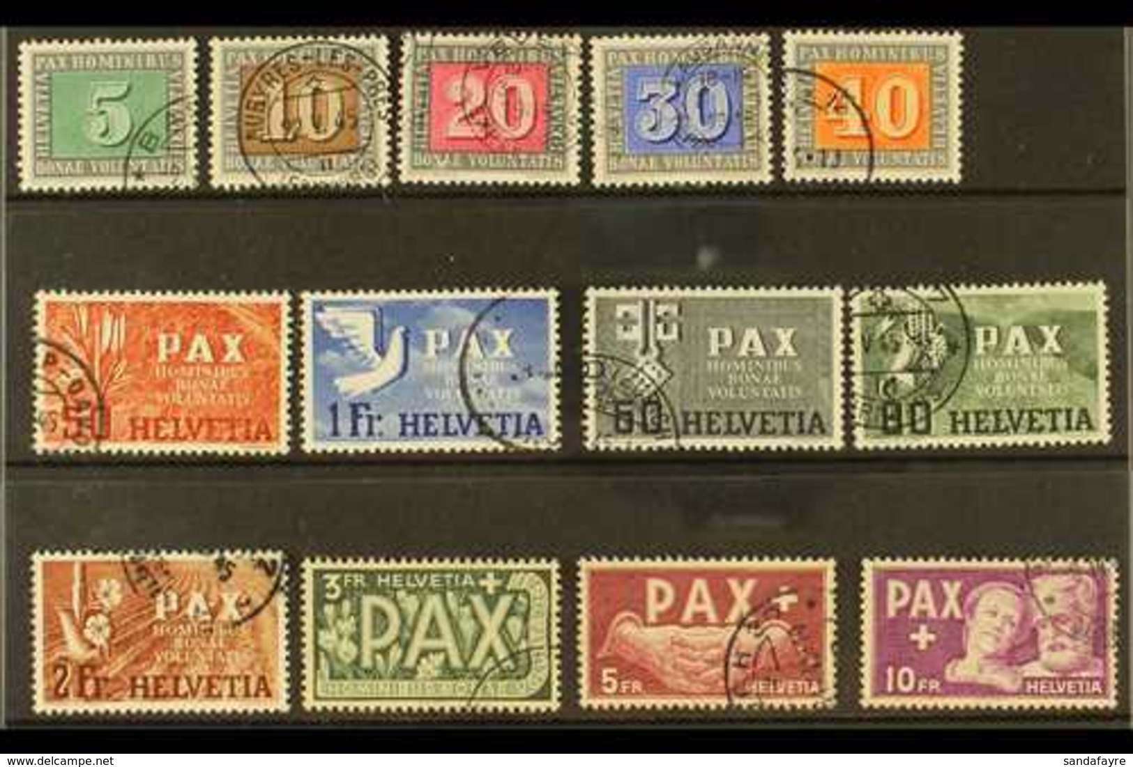 1945 'Pax' Peace Complete Set (Michel 447/59, SG 447/59), Fine Cds Used, 10f With Minor Repaired Tear, Fresh, Cat £1,200 - Autres & Non Classés