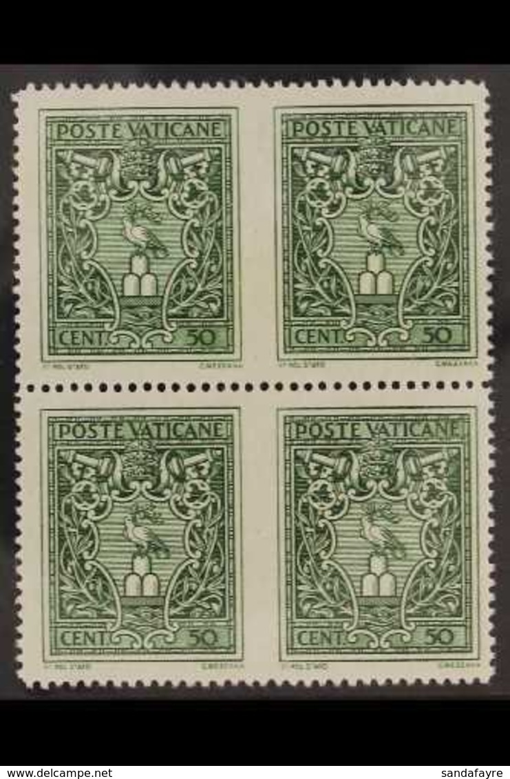 1945 VARIETY 50c Green, Crest, Variety "block Of 4 Imperf Vertically Between", Sass 93g, Very Fine Never Hinged Mint. Fo - Autres & Non Classés