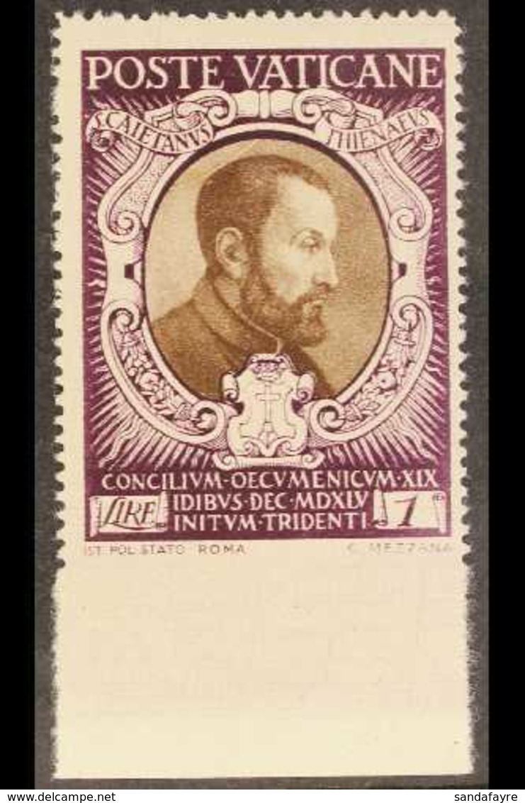 1946 1L Sepia & Purple "St Cajetan Of Thiene" IMPERF AT BASE VARIETY, Sass 114e, Never Hinged Mint For More Images, Plea - Andere & Zonder Classificatie