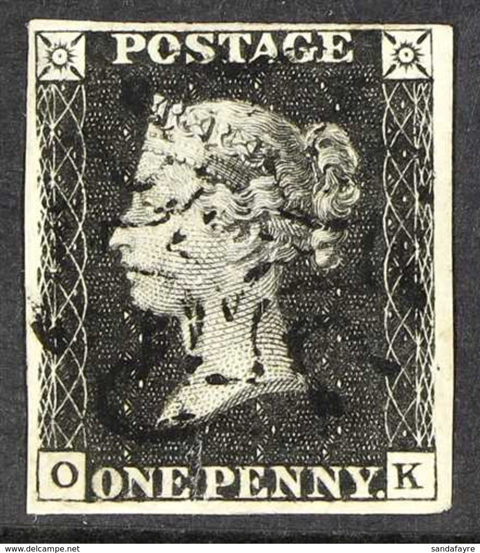 1840 1d Black 'OK' Plate 5, SG 2, Used With 4 Margins And Complete Upright Lightly- Struck Black MC Cancellation, A Beau - Non Classés