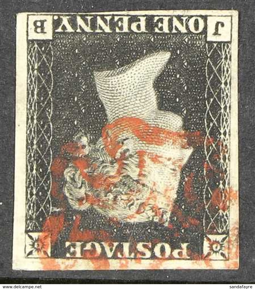 1840 1d Black 'J - B,' Plate 1b, Showing The Variety "WATERMARK INVERTED", SG 2Wi,  Fine Used With Clear To Large Margin - Non Classés