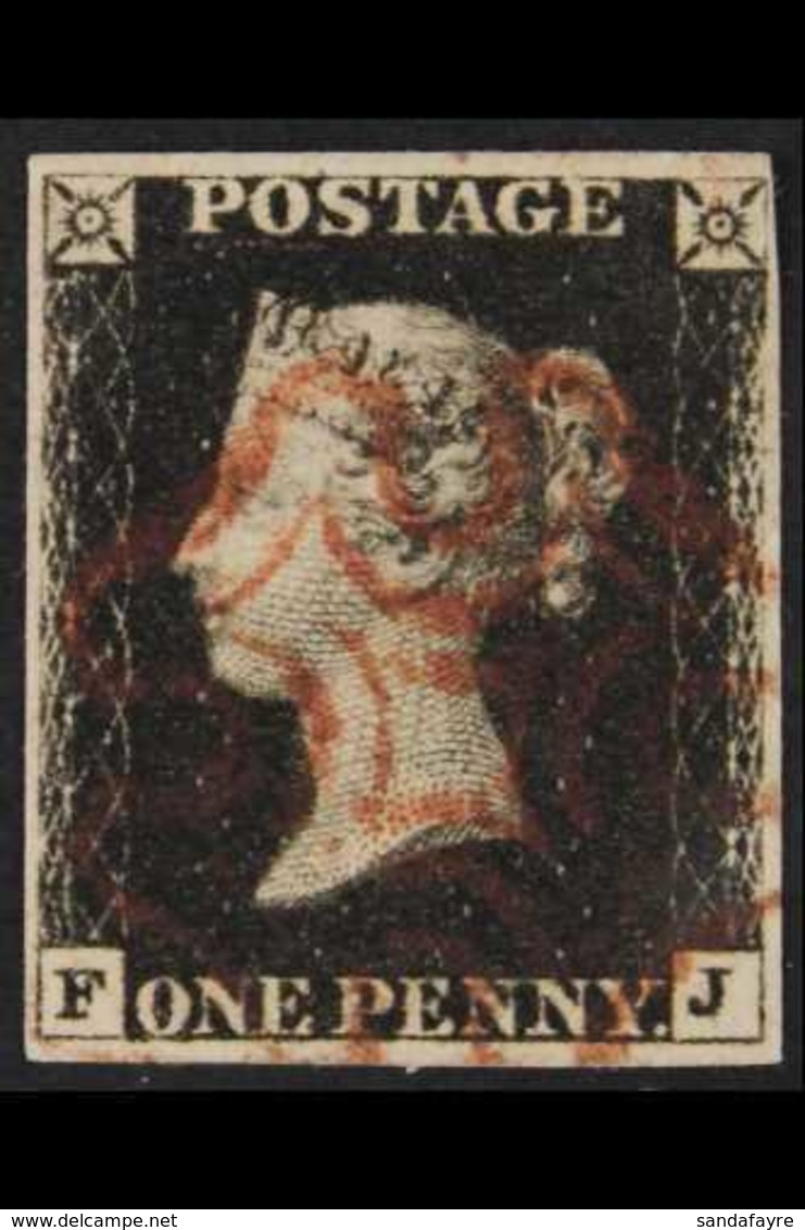 1840 1d Intense Black, Lettered "F J", SG 1, Fine Used With Four Margins And Red MX Cancellation. For More Images, Pleas - Sin Clasificación