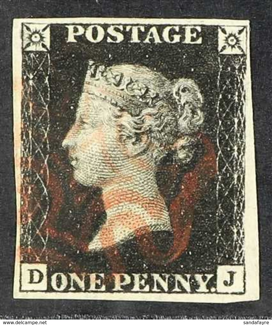 1840 1d Intense Black 'DJ' Plate 5, SG 1, Very Fine Used With 4 Margins & Red MC Cancellation. For More Images, Please V - Non Classés