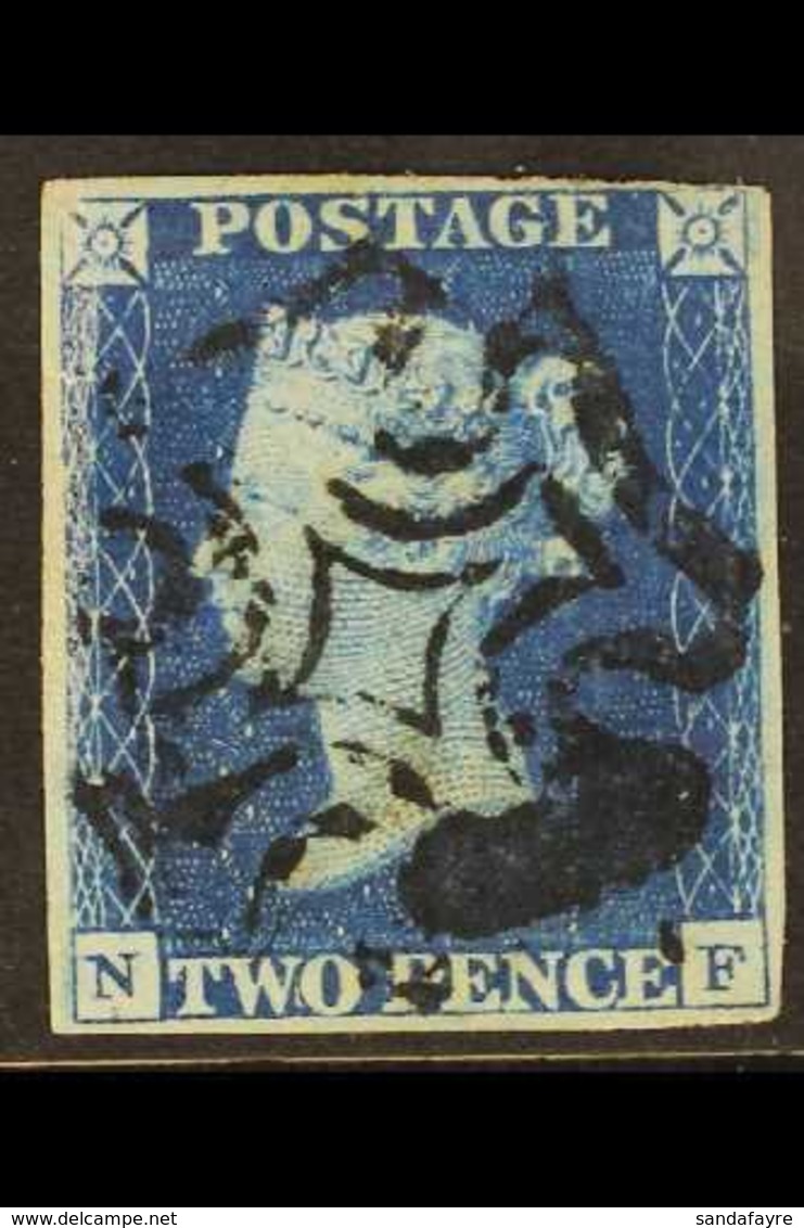 1840 2d Deep Full Blue, Lettered "N F", SG 4, Good Used With Four Margins, Close At Top Right, And Centrally Placed Blac - Otros & Sin Clasificación