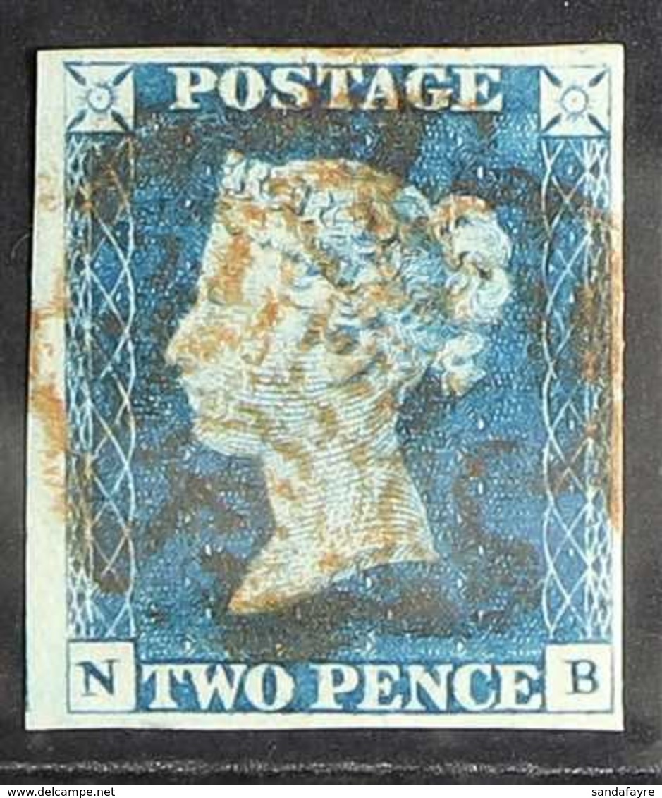 1840 2d Pale Blue, N - B, Plate 1, SG 6, Superb Used With Clear To Huge Margins, Full Even Colour And Neat Centered Red  - Otros & Sin Clasificación