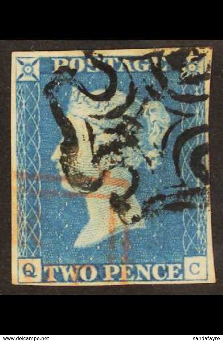 1840 2d Pale Blue, Lettered "Q C", Plate 2, SG 6, Fine Used With Four Margins, Cancelled With Black Maltese Cross Plus A - Autres & Non Classés