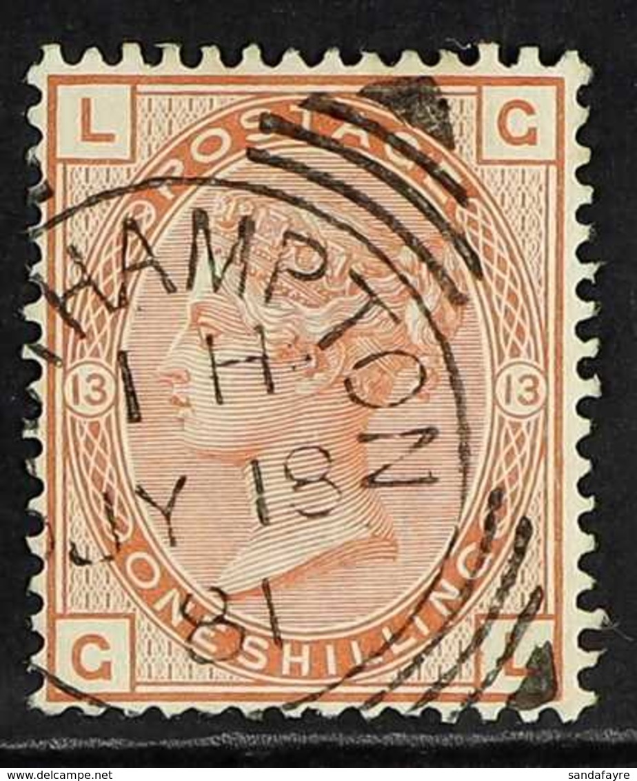 1873 1s Orange Brown, Pl 13, Wmk Spray, SG 151, Very Fine Used With Light Southampton Squared Circle Cancel. For More Im - Andere & Zonder Classificatie