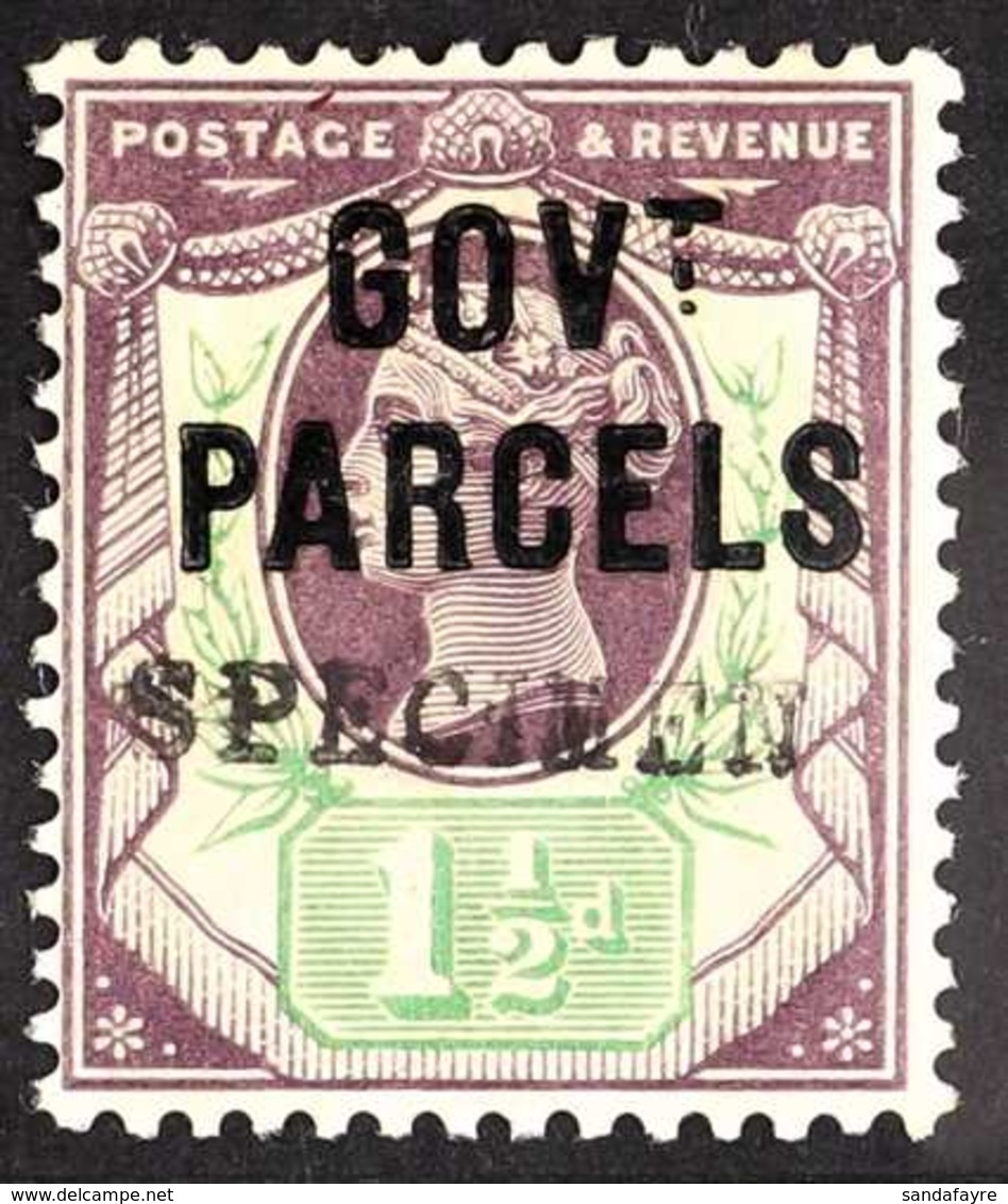 OFFICIAL GOVT. PARCELS 1887 1½d Dull Purple & Pale Green, "SPECIMEN" Handstamp (type 9), SG O65s, SG Spec L24s, Very Fin - Otros & Sin Clasificación