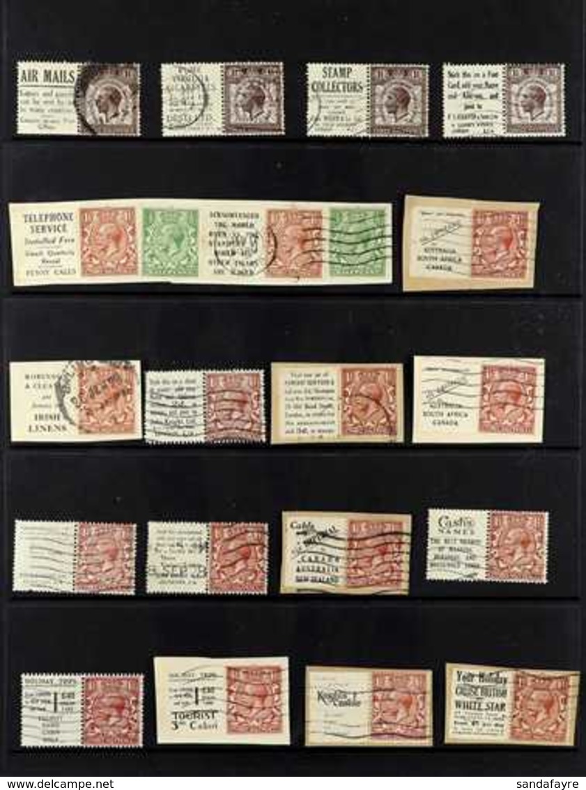 1924-1929 USED BOOKLET STAMPS WITH ADVERT LABELS. INTERESTING USED COLLECTION Of 1924 1½d (plus A Few  1929 1½d UPU) Boo - Non Classés