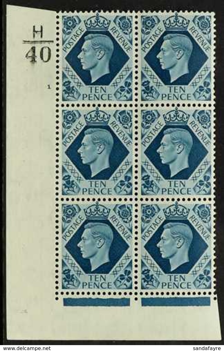 1939 CYLINDER BLOCK 10d Turquoise-blue Corner Block Of 6 With Cylinder 1 (no Dot) Control H/40, Never Hinged Mint. For M - Non Classés