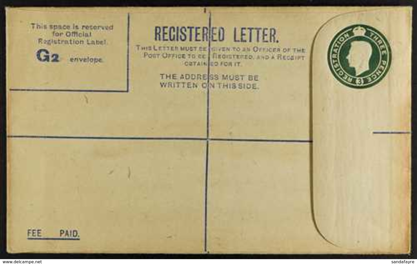 REGISTRATION ENVELOPE FORCES ISSUE 1944 3d Green, Size G2, With Square Stop On Back, Huggins RPF 3a, Fine Unused. For Mo - Sin Clasificación