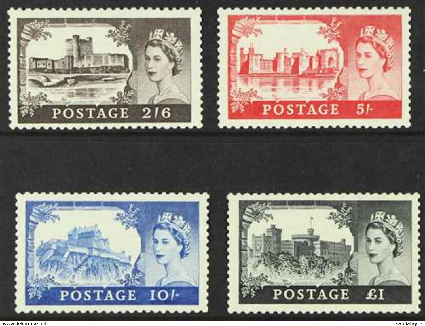 1955-58 Castles Waterlow Printing Complete Set, SG 536/39, Never Hinged Mint, £1 With One Slightly Shortish Perf At Uppe - Andere & Zonder Classificatie