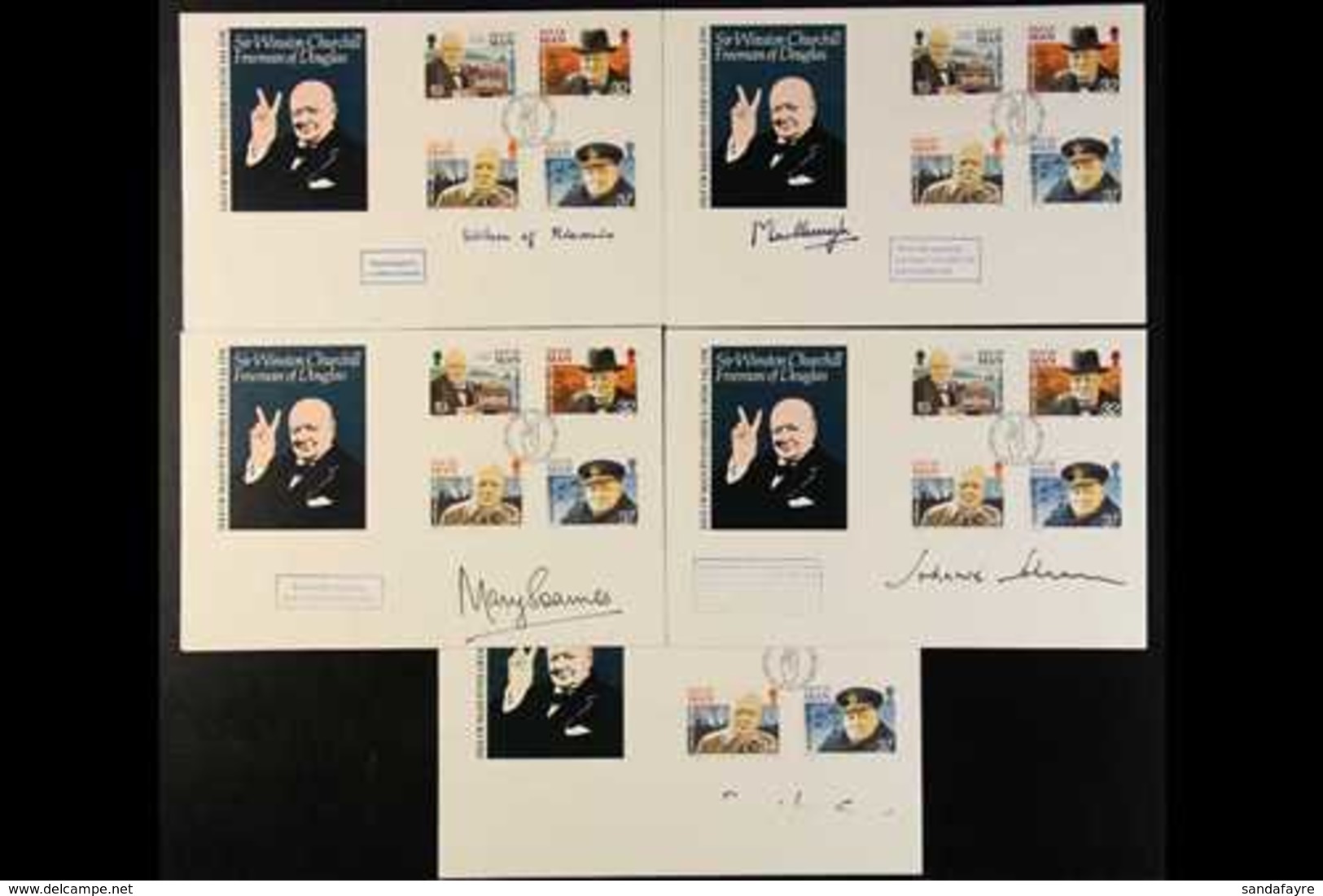 ISLE OF MAN 1990. WINSTON CHURCHILL illustrated Unaddressed SIGNED First Day Covers, Includes Covers Signed By Lord Wils - Autres & Non Classés