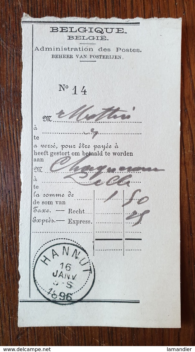 Lettre + Enveloppe " ASSURÉ " Brasserie JEAN MOTTIN 1150 Fr-   HANNUT  16/01/1896  - LILLE Gare - - Autres & Non Classés