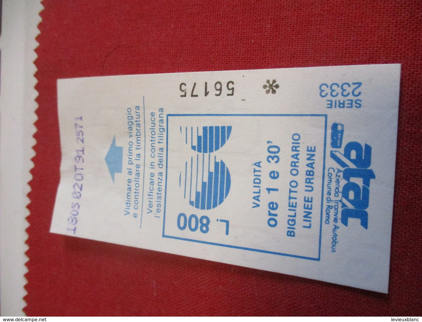 BUS/ 1  Ticket Ancien Usagé/ATAC /Azienda Tranvie Autobus Comune Di ROMA/ ROME/Octobre 1991           TCK139 - Europa