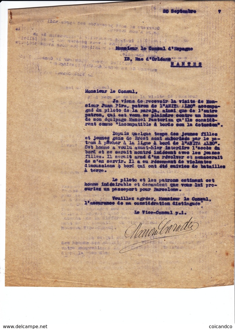 Correspondance 1937 Guerre D' Espagne Consulat Nantes Chalutiers Espagnols Réfugiés Brest  13 Pages - Documents Historiques