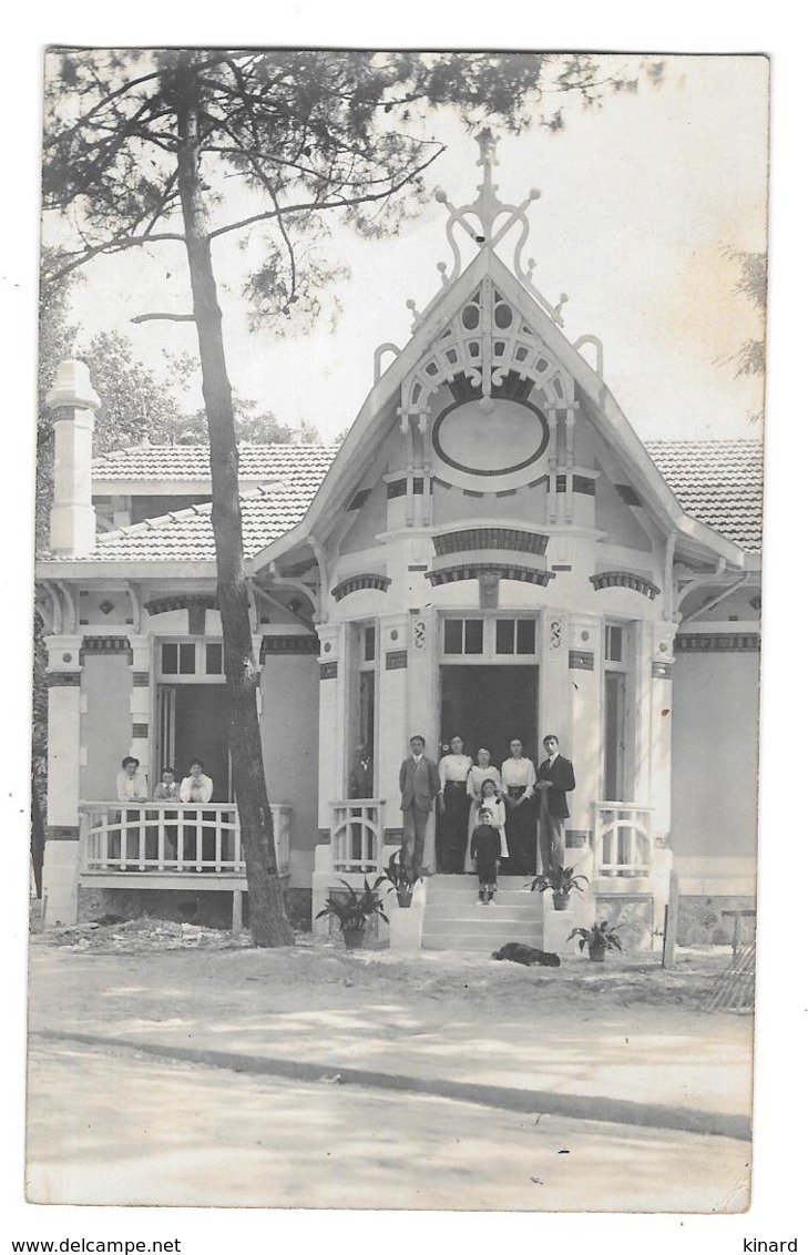 CARTE PHOTO VILLAS ..ARCACHON ...BELLE ANIMATION ..1910...PHOTO ANDREWS....TBE...SCAN - Arcachon