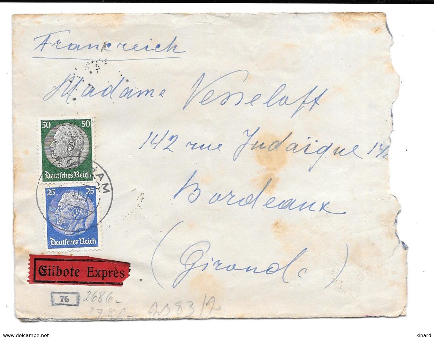 LETTRE  EN EXPRESS.. DE GRAFELFING  1941..BANDE DE CENSURE..TIMBRES HINDENBURG..  VOIR SCAN - Guerre De 1939-45