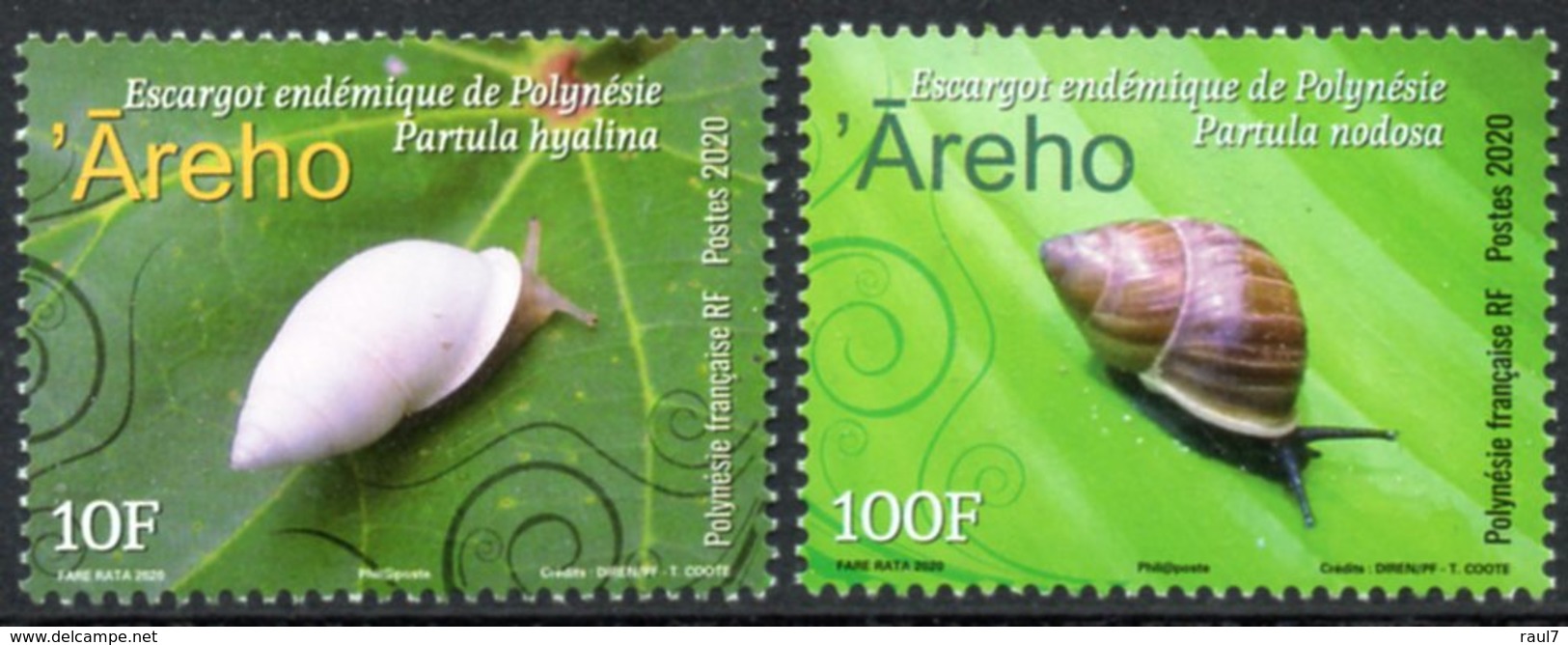 Polynésie Française 2020 - Faune, Escargots De Polynésie - 2 Val Neufs // Mnh - Unused Stamps