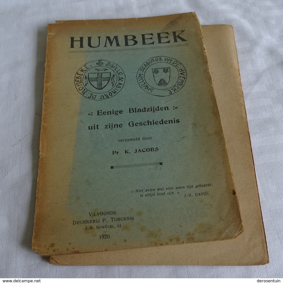 B1049	[Boek] Humbeek : Eenige Bladzijden Uit Zijne Geschiedenis / Verzameld Door K. Jacobs [kerk Kasteel Oorlog] - Histoire