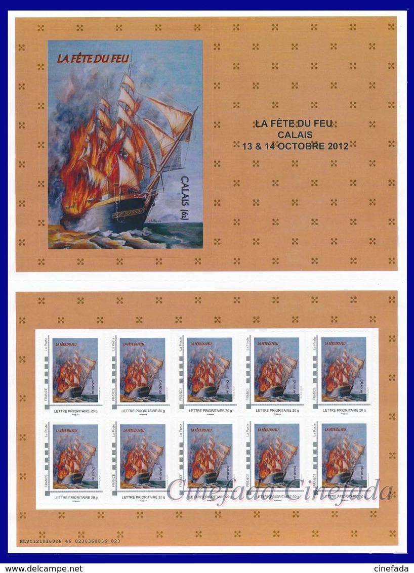 Fête Du Feu, Calais COLLECTOR De 10 Timbres Autocollants "Lettre Prioritaire France " Neuf** (non Plié). Bateau à Voile, - Collectors