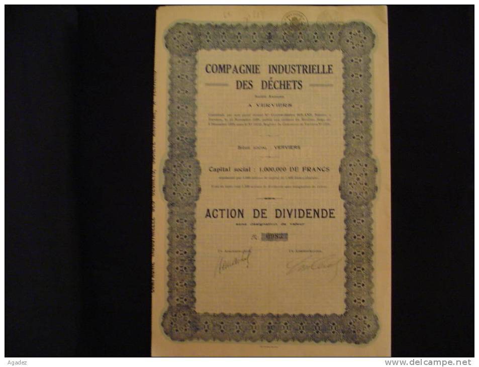 Action " Compagnie Industrielle Des Déchets " Verviers 1929 - Industrie