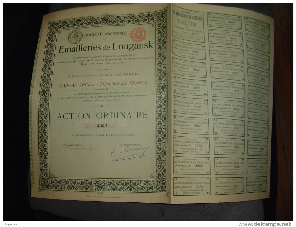 Action " Emailleries De Lougansk " 1904 Russie Russia Bon état,avec Tous Les Coupons Ukraine - Electricité & Gaz