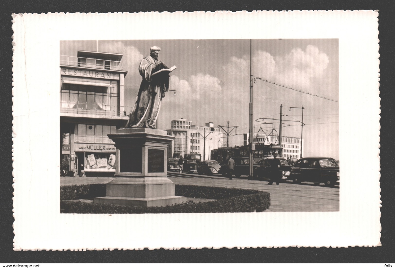 Rotterdam - Coolsingel, Standbeeld Erasmus - 1956 - VW Kever / Coccinelle - Echte Foto - Rotterdam