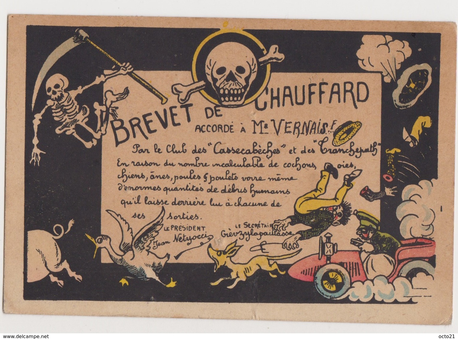 Cpa Humoristique  / Brevet De Chauffard ( à M.Vernais .Pont De Chervy .Isère) - Humor