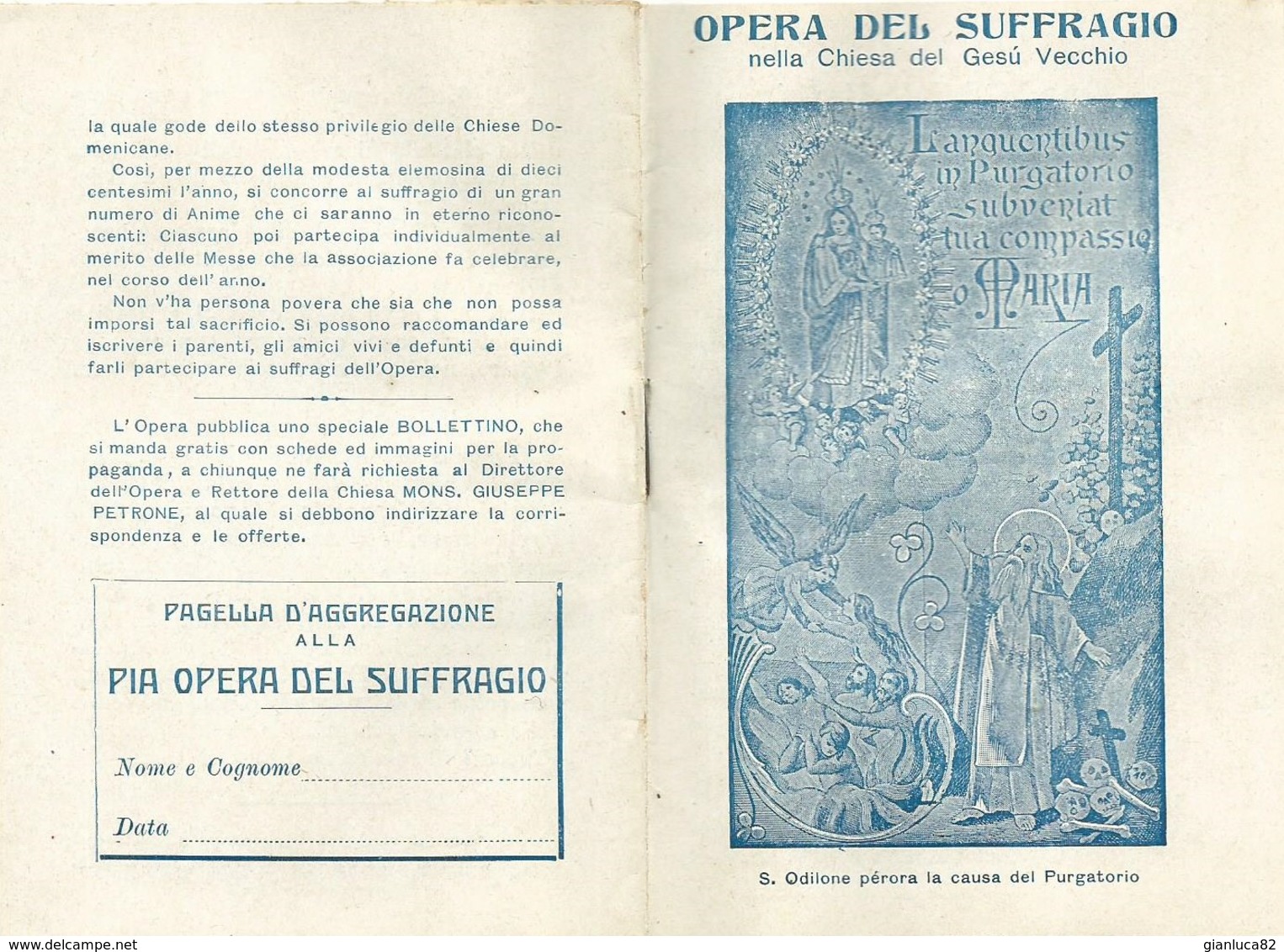 Libretto Religioso Opera Del Suffragio Chiesa Geù Vecchio Napoli Con Statuto E Preghiere 1916 (130) - Livres Anciens