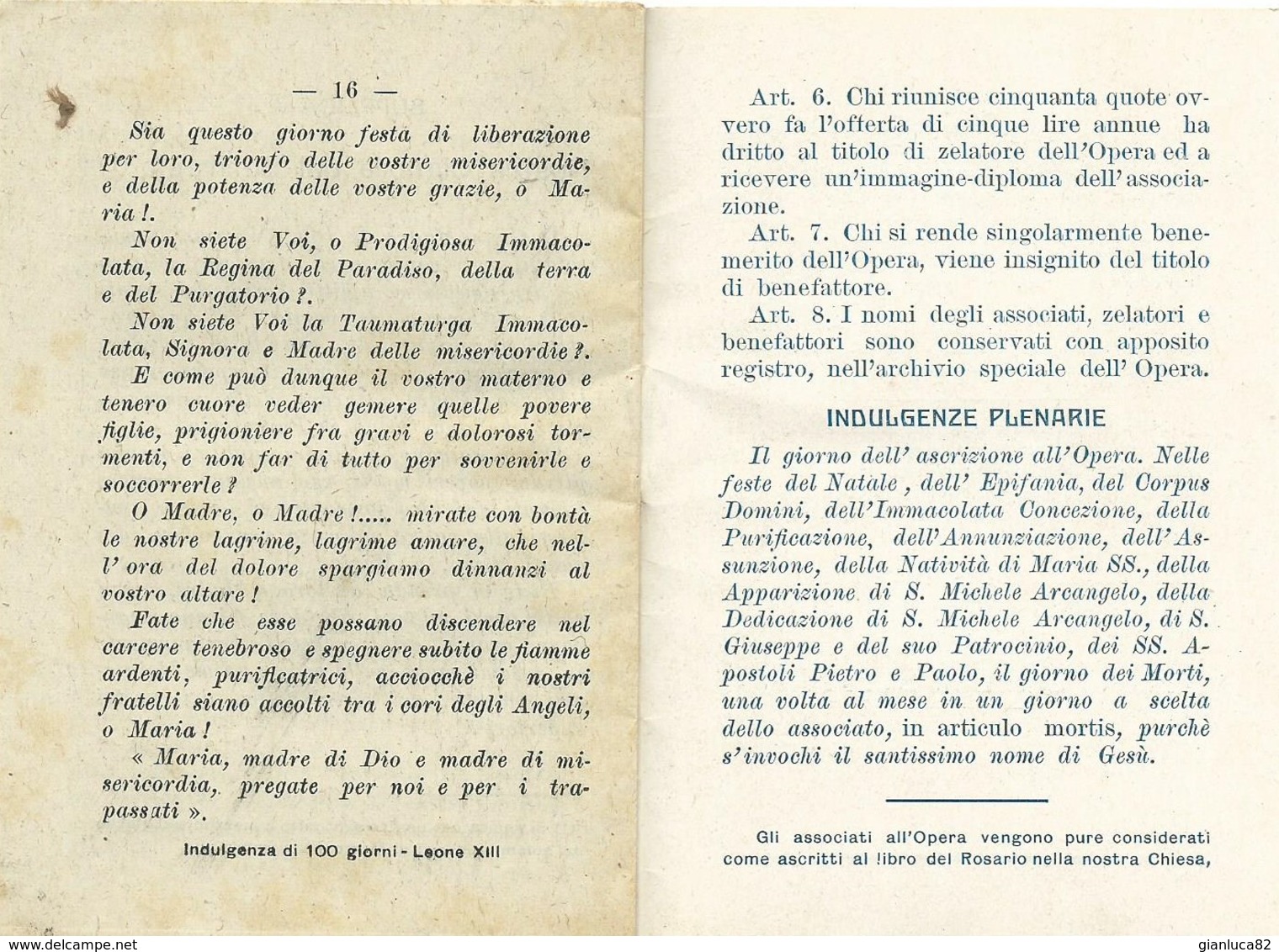 Libretto Religioso Opera Del Suffragio Chiesa Geù Vecchio Napoli Con Statuto E Preghiere 1916 (130) - Livres Anciens