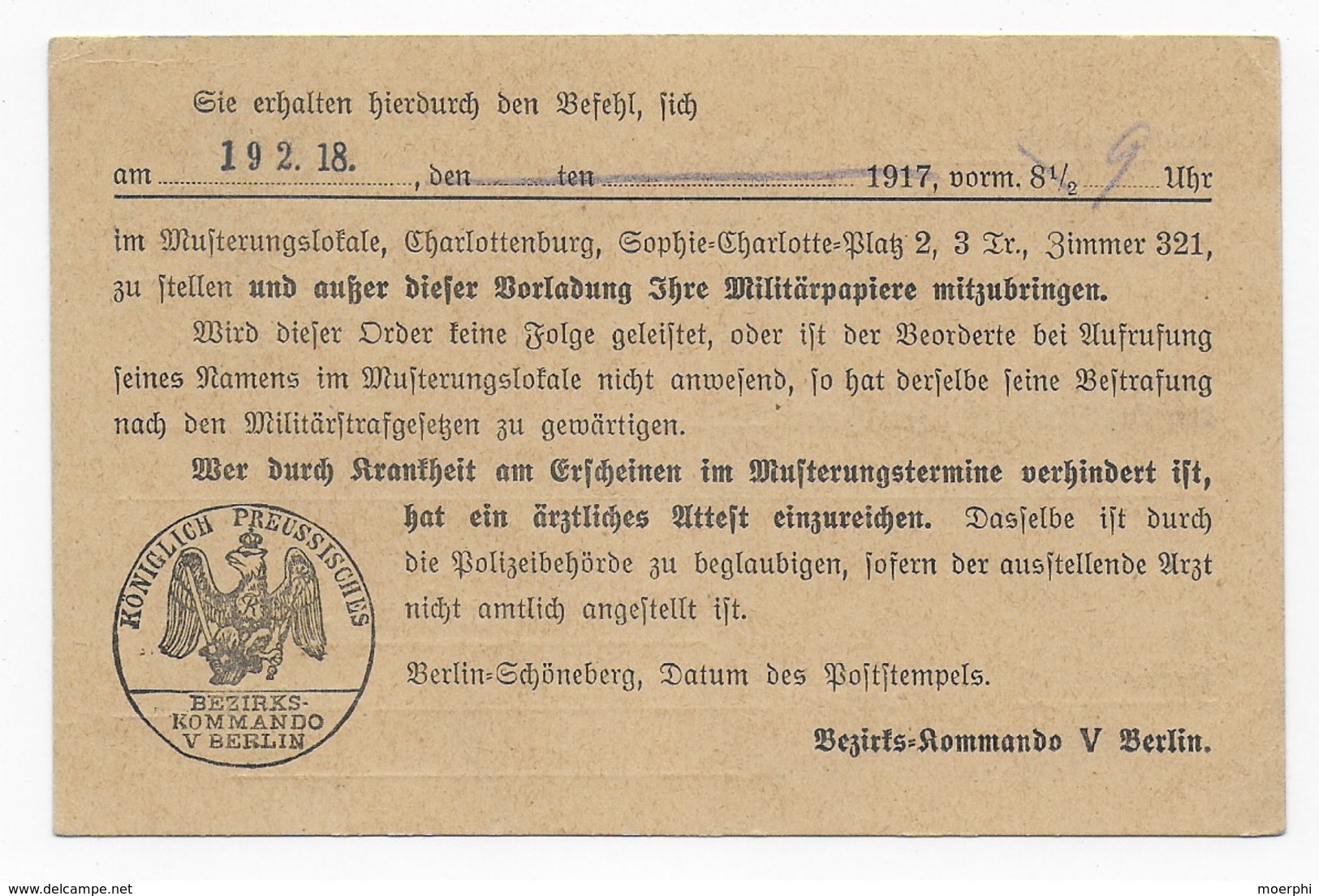 Feldpost 1. Weltkrieg - Heeressache - 1918 - Musterungsbefehl - Briefe U. Dokumente