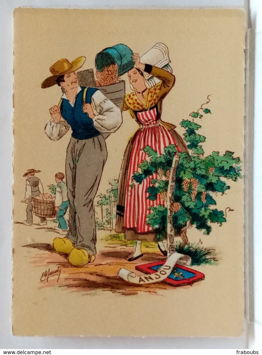 ANJOU - FOLKLORE - COSTUME - VENDANGES - COUPLE - BLASON - ILLUSTRATION NAUDY - BARRE DAYEZ 1185 O - Naudy