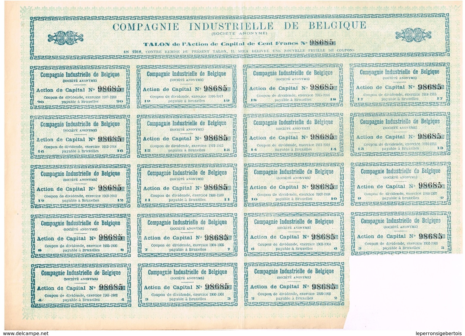 Titre Ancien - Compagnie Industrielle De Belgique Société Anonyme - Titre De 1898 - Déco N° 98685 - Industrie