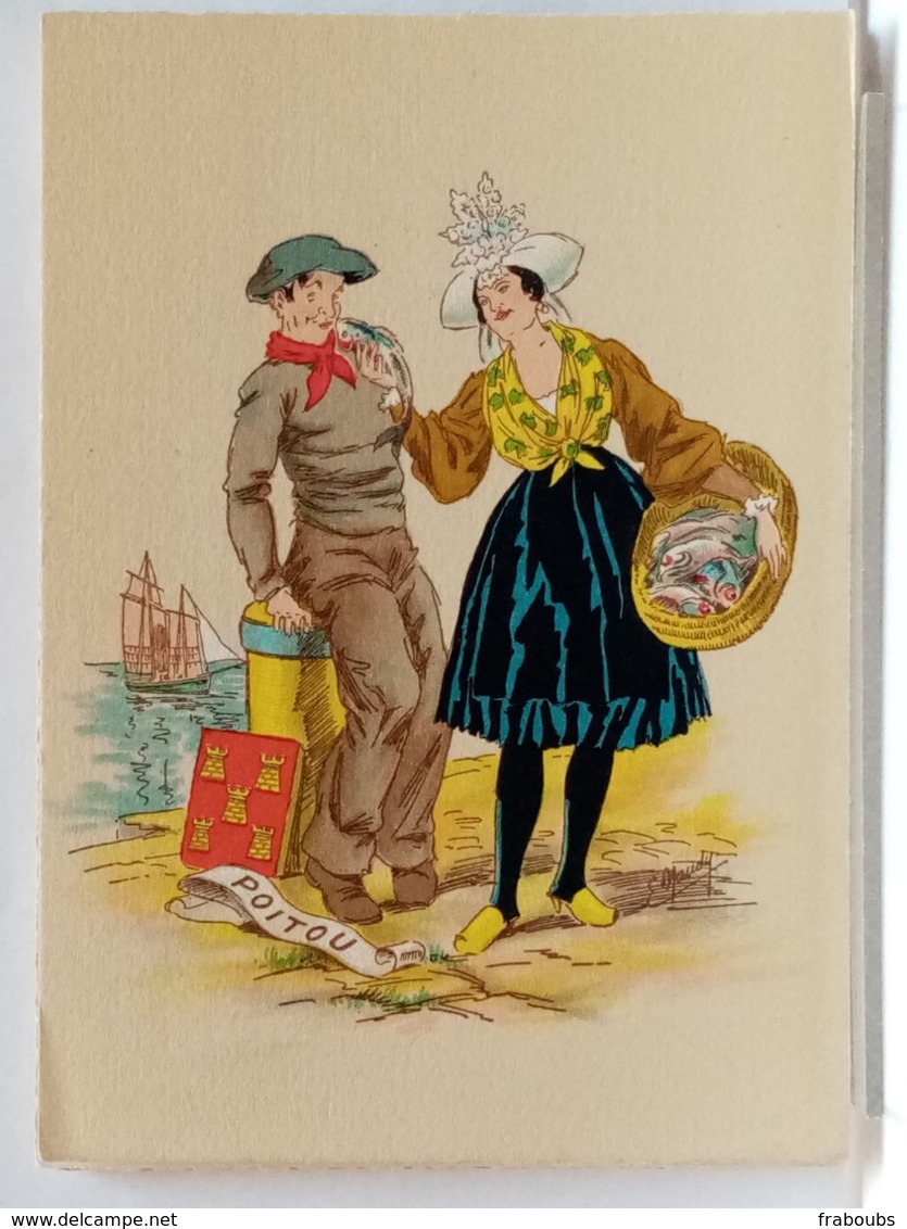 POITOU - FOLKLORE - COSTUME - COIFFE - BATEAU - POISSONS - COUPLE - BLASON - ILLUSTRATION NAUDY - BARRE DAYEZ 1185 U - Naudy