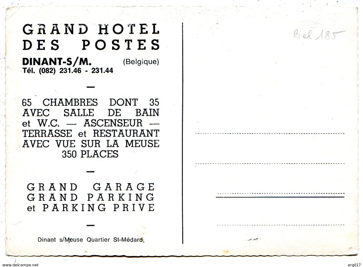 5500 - Namur - DINANT-SUR-MEUSE - Publicité Du Grand Hôtel Des Postes - Sépia Clair - 4CV Renault, Citroën 2CV - Dinant