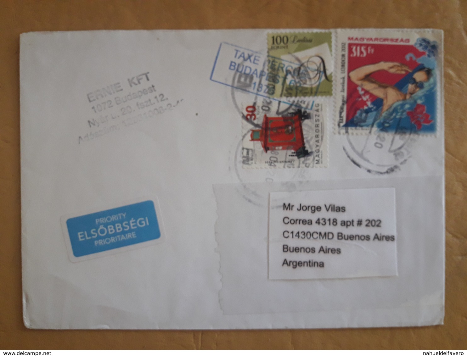 Enveloppe Hongroise Diffusée En Argentine Avec Des Timbres Des Jeux Olympiques De Londres Et Autres - Lettres & Documents