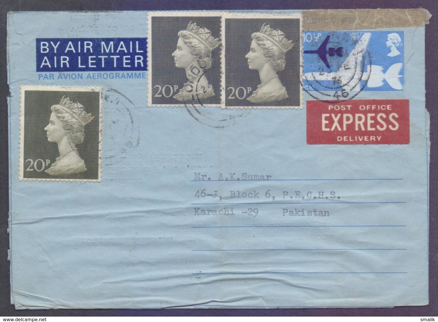 Great Britain UK GB Postal History - 10 1/2 P Aerogramme Stationery Used 25.2.1976 EXPRESS DELIVERY, As Per Image - Stamped Stationery, Airletters & Aerogrammes